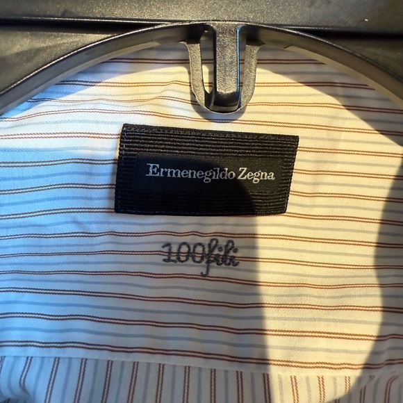Ermenegildo Zegna White and Gray Striped Dress Shirt Size 16 - Picture 2 of 6